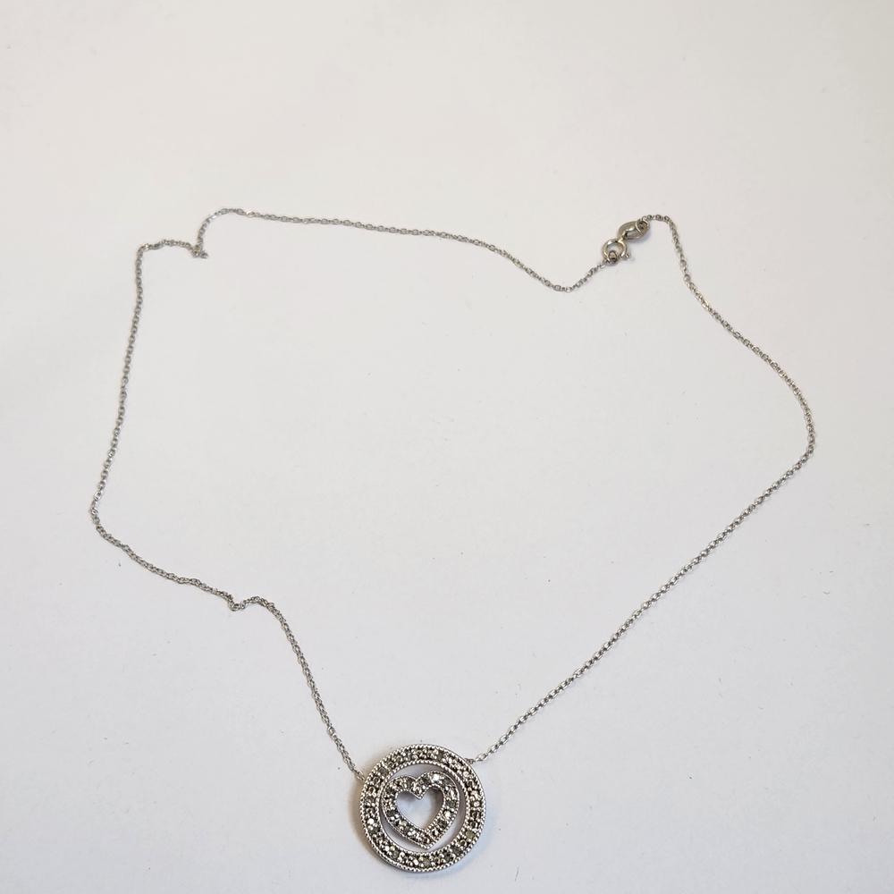 VTG 925 Affinity Silver Heart Entertwined Circle Necklace 925 16" Chain - Picture 6 of 7